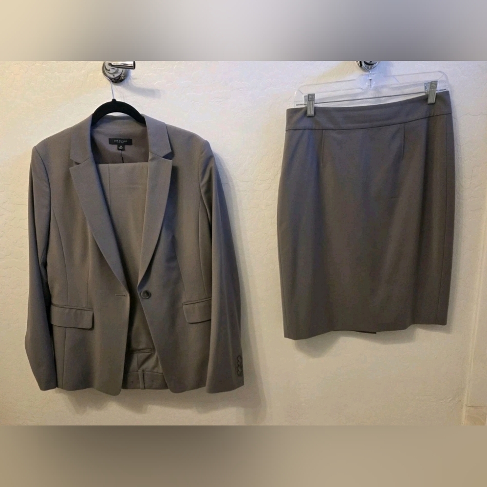 Ann Taylor 3-Piece Wool Blend Taupe Suit - Jacket (10), Trousers (6), Skirt (8)